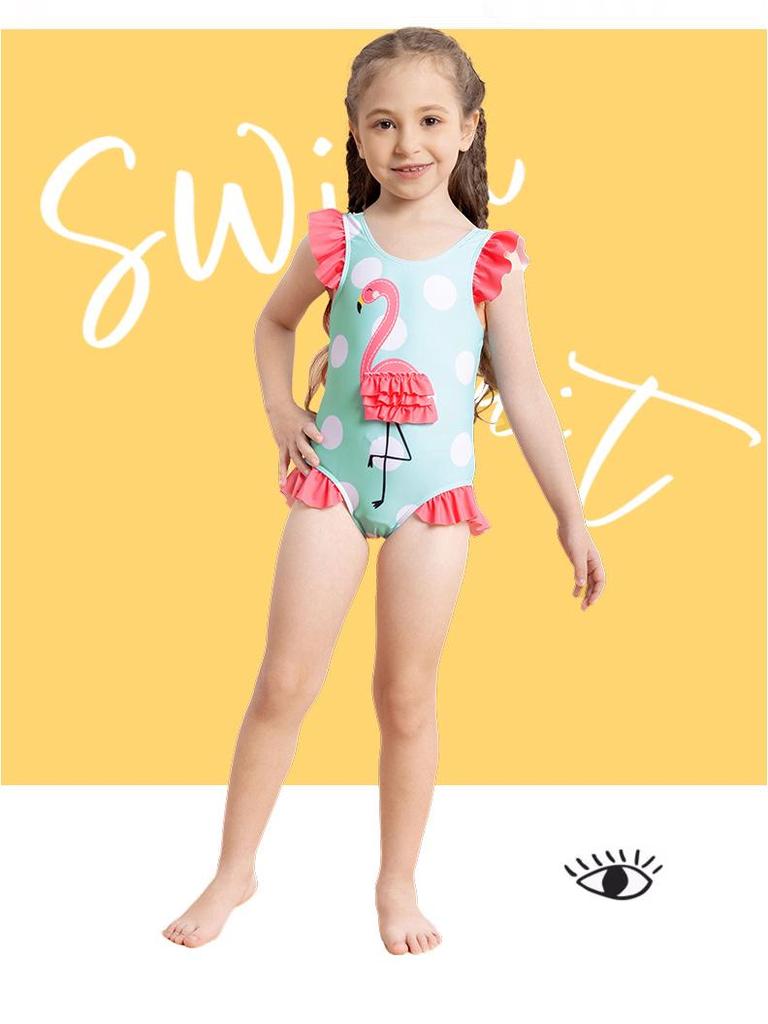 2025 Neuer Mädchen Flamingo 3D Rüschen Einteiler Badeanzug