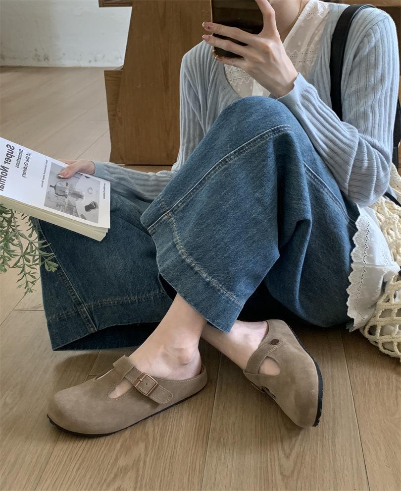 French retro flat-bottomed bag head slippers women's summer 2025 new light-mouth round head Korean version gentle lazy Muller slippers