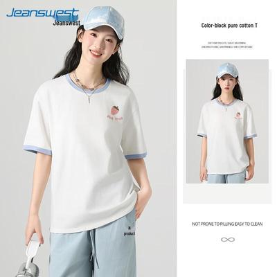 Jeanswest Women's 2025 Spring Cotton Color Block T-shirt