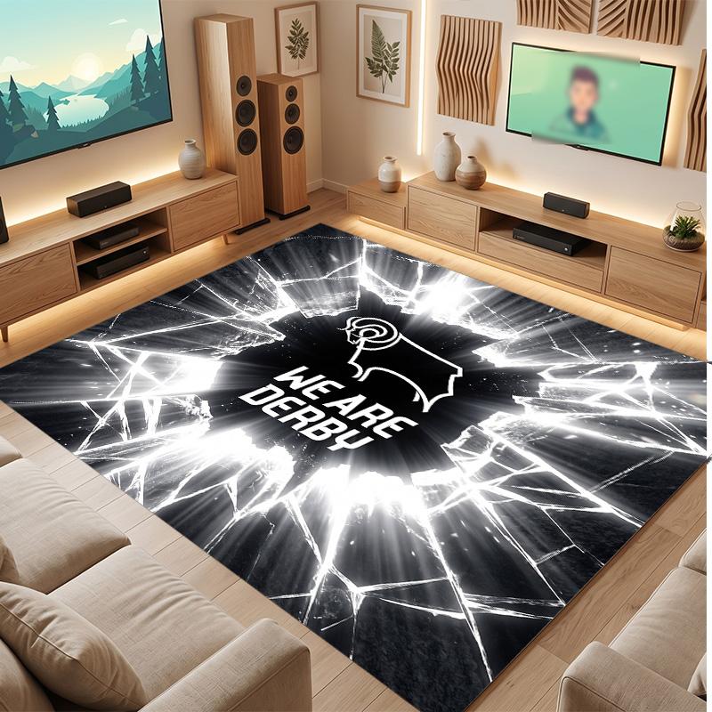 Tappeto in Velluto di Cristallo con Stampa del Derby County Football, Comodo Assorbente d'Acqua Antiscivolo Tappeto per Pavimenti Interni