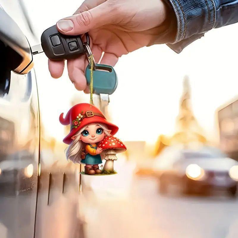 Acrylic Car Little Red Riding Mushroom Girl Keychain Pendant Interior Vehicle