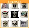 Skeleton Head Throw Pillow Cover With Linen Fabric For Home Decor And Living Room