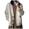 Korean Retro V-Neck Cable Knit Cardigan for Women - Loose-Fit with Pockets, Perfect for Autumn/Winter
