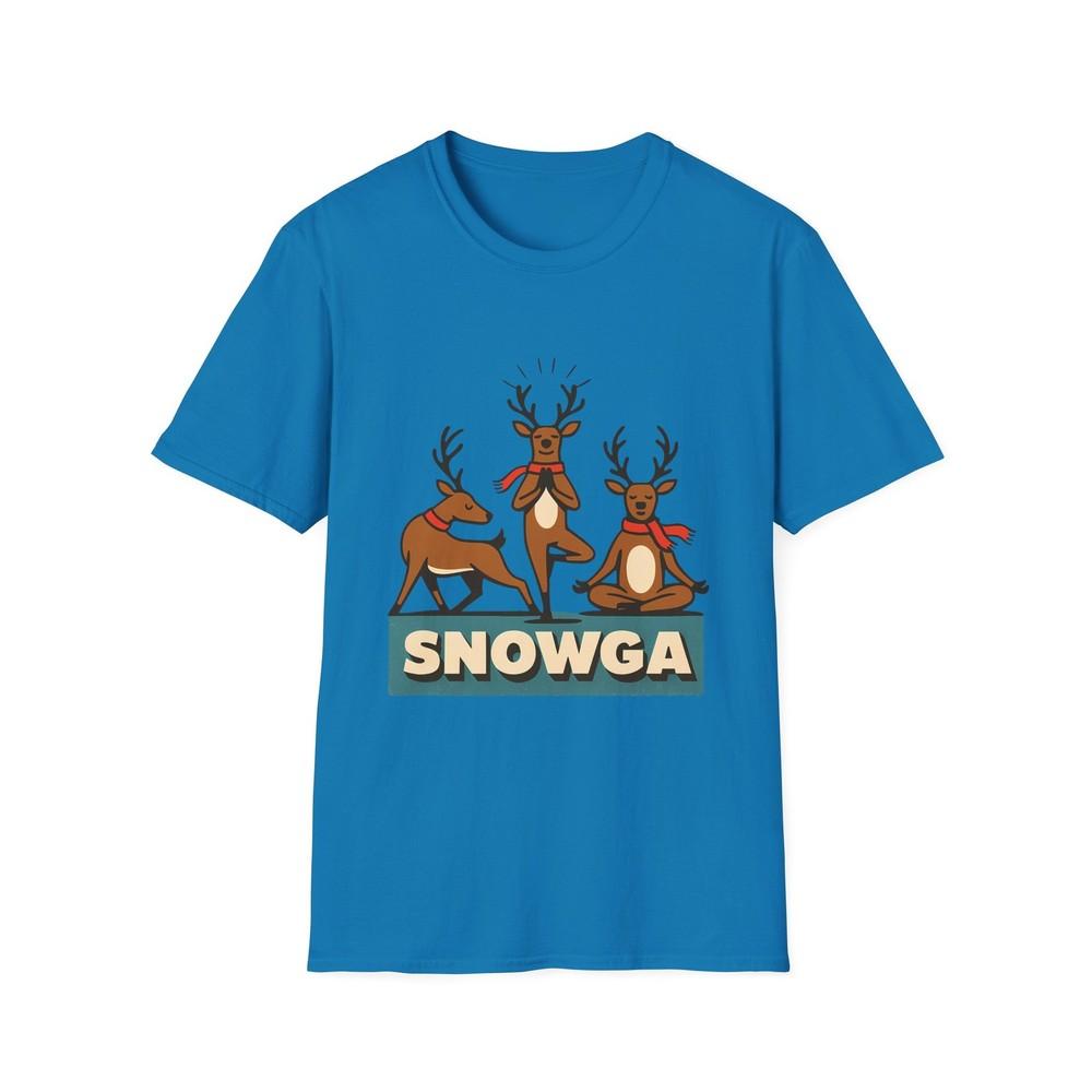

Unisex Softstyle T-Shirt Snowga Reindeer Yoga Poses Retro Funny Holiday Art XL