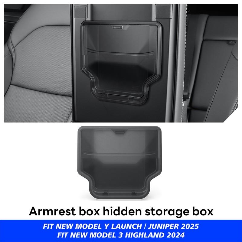 Console & Armrest Storage Box For Tesla New Model Y 2025 Juniper Launch ABS with Silicone Non-slip Mat Upper and Lower Watercup
