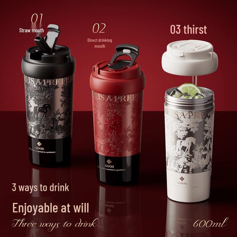 GOOM 600ml Portable Straw Coffee Thermos