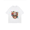 White Oversized T Shirt With Colorful Sugar Skull And Flowers Print For Casual Wear