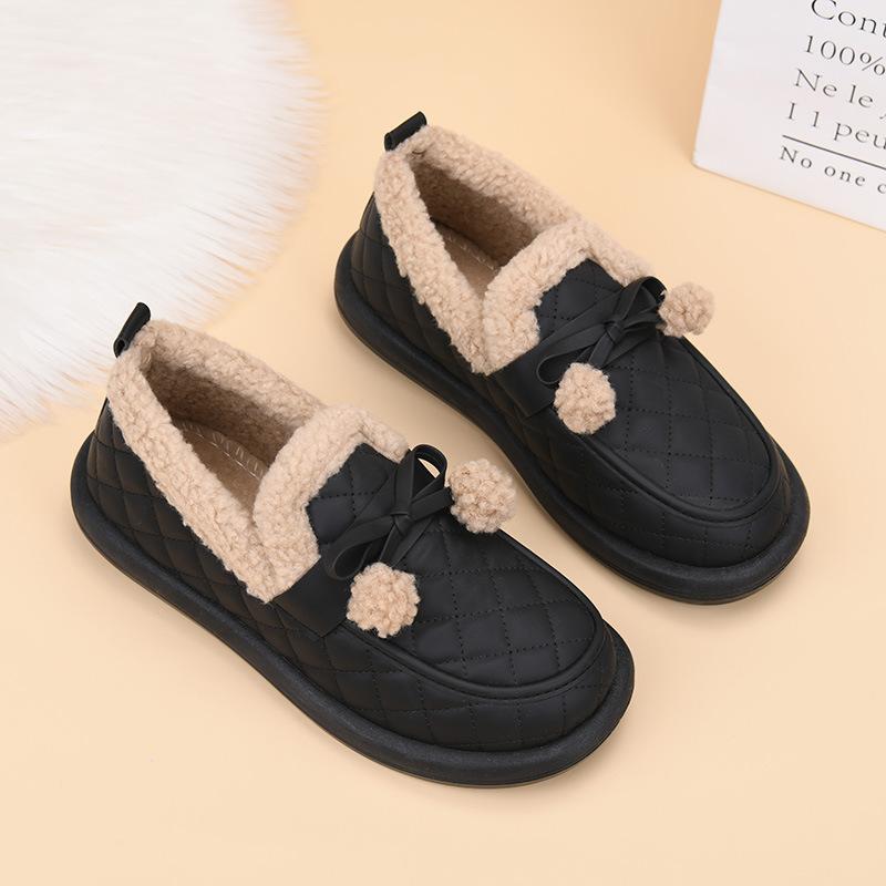 Winter New Fashion Warm Casual Soft-soled Cotton Shoes Women's Leather Waterproof Velvet Thickened Doudou Shoes