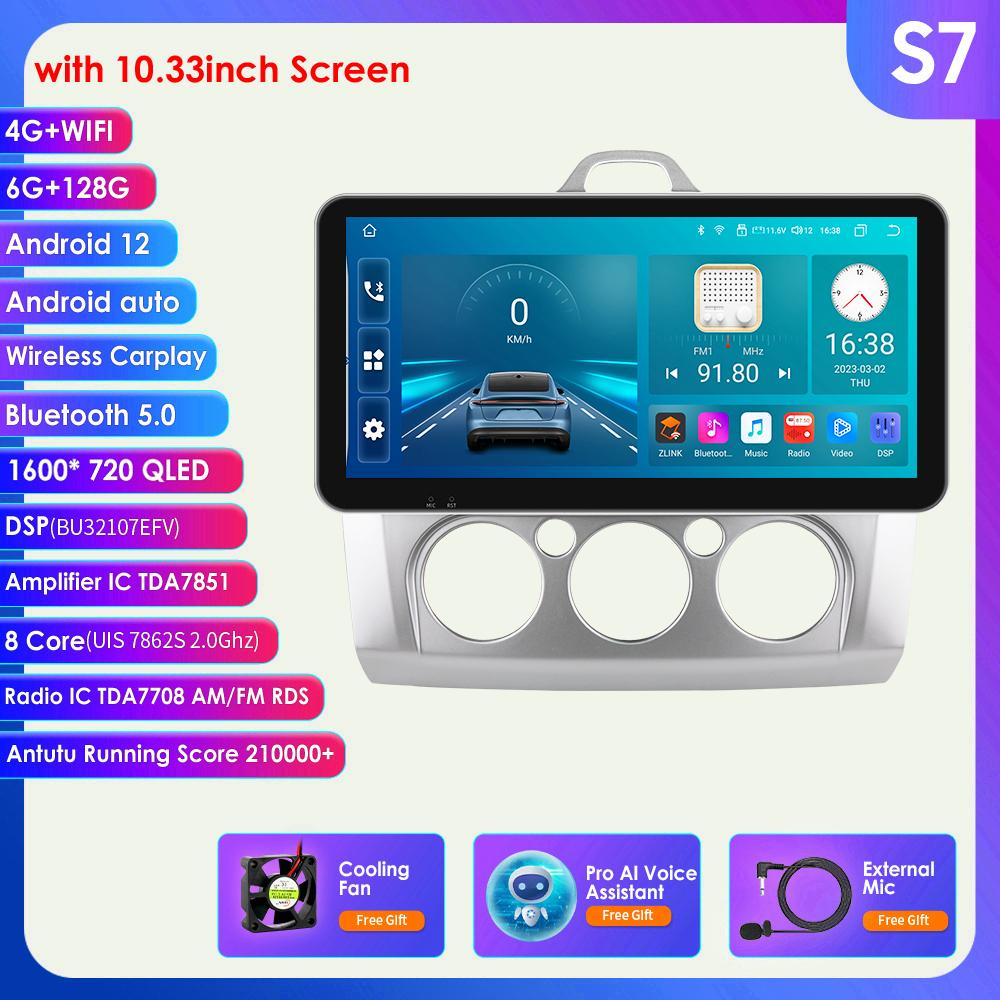 Radio samochodowe 9 "2 Din 4G-LTE WiFi dla Ford Focus Exi MT 2 3 Mk2 Mk3 2004-2011 odtwarzacz multimedialny Android 12 nawigacja GPS inteligentny ekran jednostka główna