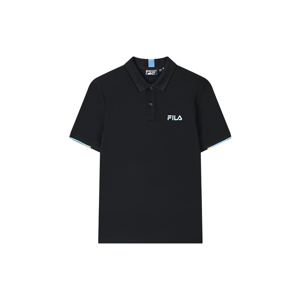 FILA Solid Color Brand Logo Short Sleeve Polo Shirt Men tops Black F11M328117BBK