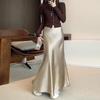 High Waist Acetate Satin Fishtail A-Line Skirt for Women