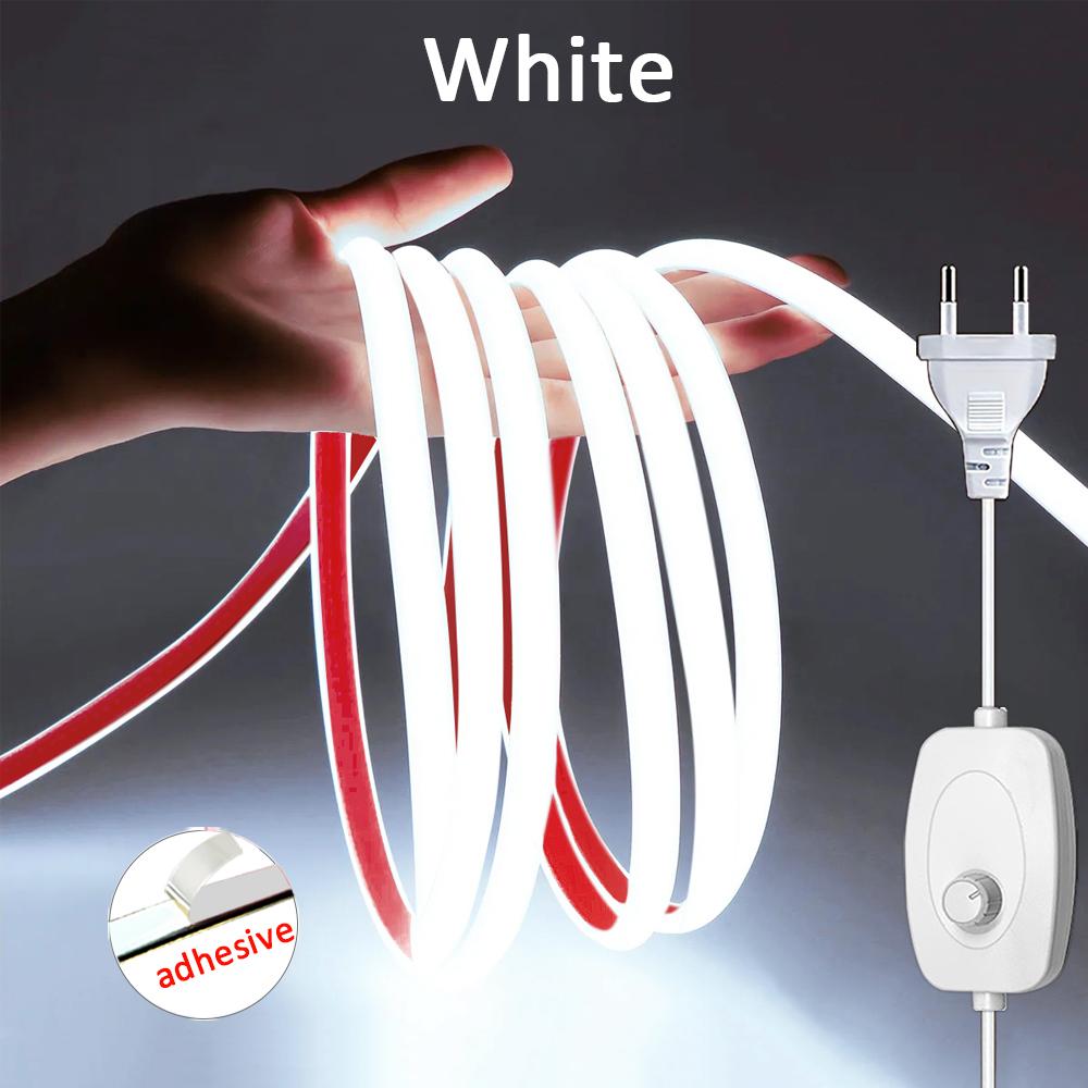 

Светодиодная лента 220 В с диммером, водонепроницаемая IP65, светодиодная лента COB с самоклеящейся гибкой лентой для освещения помещений и улицы 2m белый