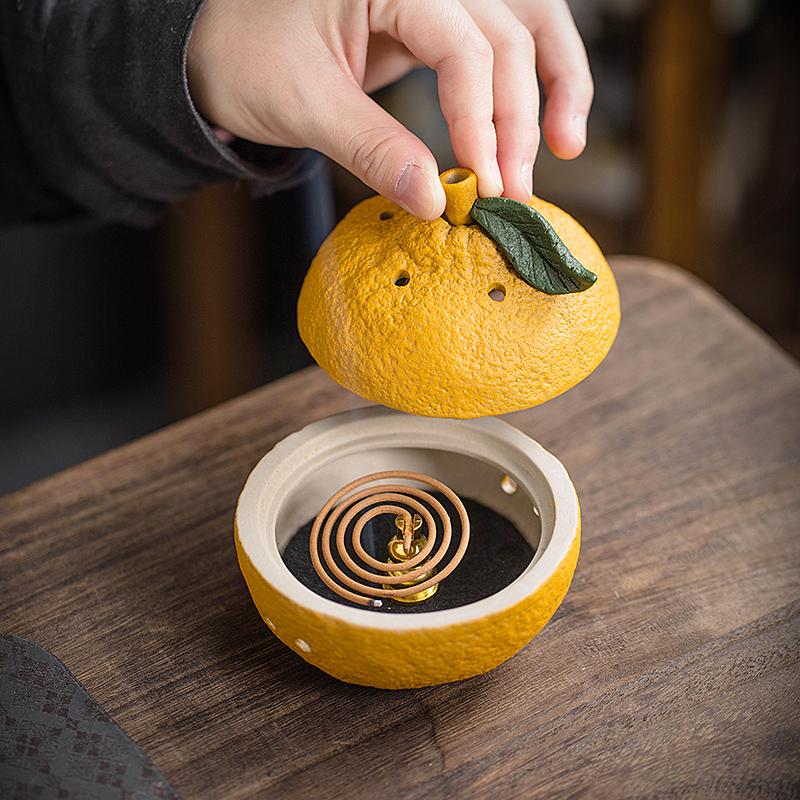Big Fortune and Auspicious Ceramic Incense Burner, Ugly Orange Incense Holder, Mugwort Sandalwood Incense Burner