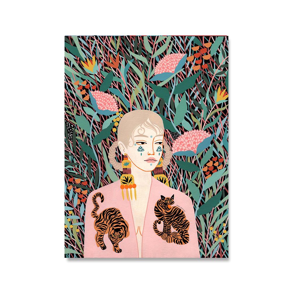 Abstract Fashion Moroccan Girl Flowers Wall Art Canvas Painting Nordic Posters and Print Wall Picture For Living Room Home Decor