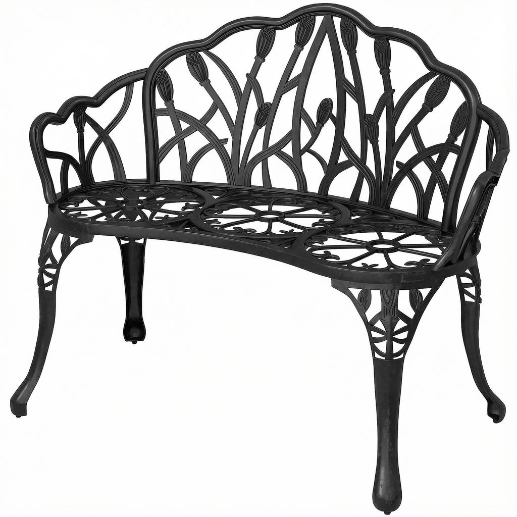 Panca da Giardino a 2 Posti in Ghisa di Alluminio Resistente alle Intemperie con Schienale a Tulipano Motivo Floreale 99 x 57 x 78 cm