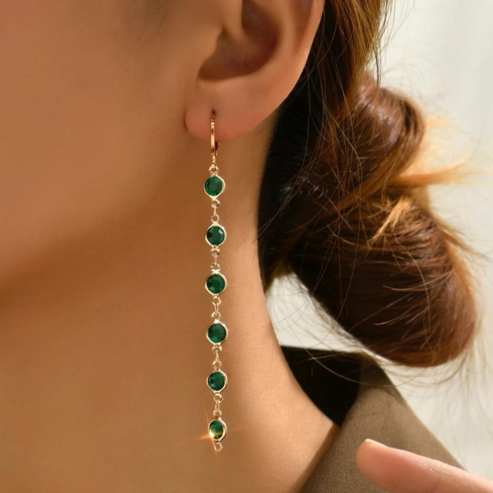 

South Korea Colorful Drop Rhinestone Earstring Fashion Temperament Simple Green Round Bead Long Tassel Earrings Women s Jewelry