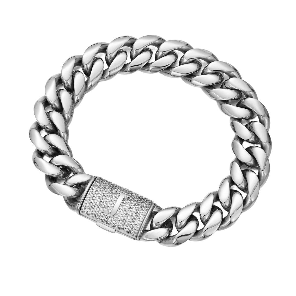 Hip Hop Bling CZ Jewelry A-Z 26 Alphabets Initial Letters Cuban Link Chain Stainless Steel Bracelet With Iced Buckle