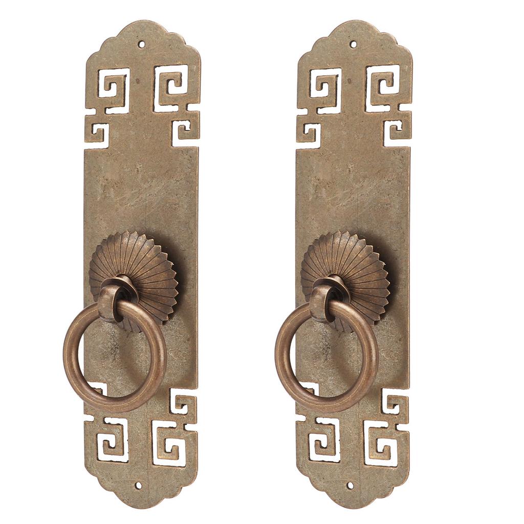 2set Chinese Brass Cabinet Handles Lucky Pattern Retro Vertical Antique Bronze Cabinet Strip Pull