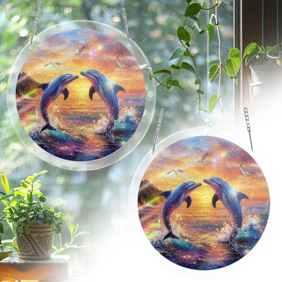 Acryl-Puzzle-Sonnfänger mit farbiger Lichtprojektion, DIY-Fensterhänge-Dekoration für Garten, Terrasse, Wohnzimmer, UV-bedrucktes Puzzle für Heimbüro