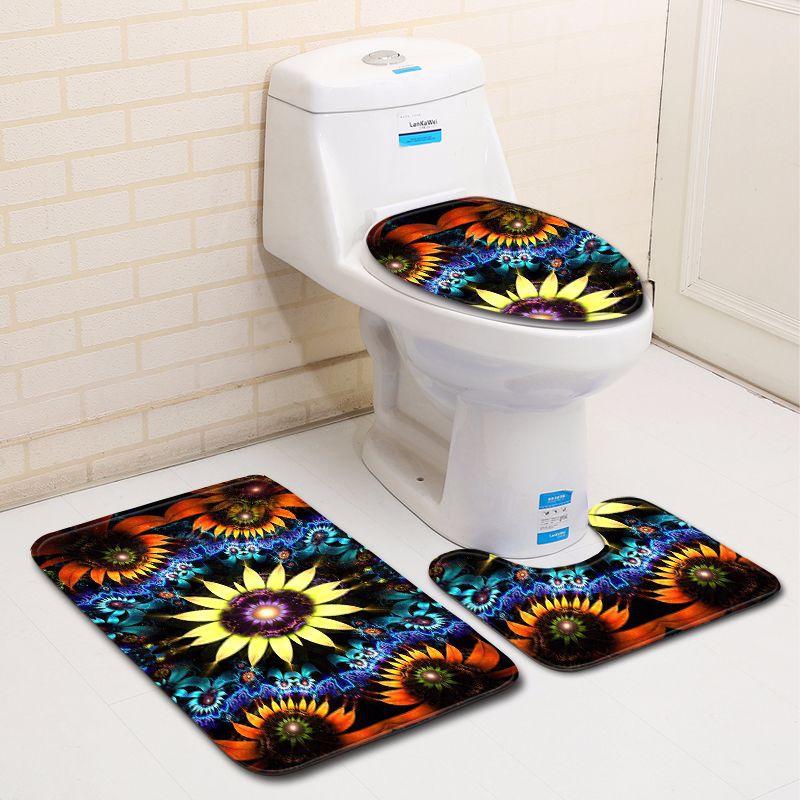 3D Printed Bathroom Toilet Three-Piece Floor Mat Door Mat Bathroom Carpet
