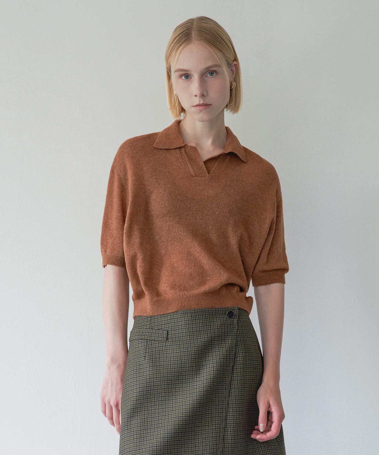 Pilot Wool Cashmere Knit Collared Top (Brown) Brown/Free