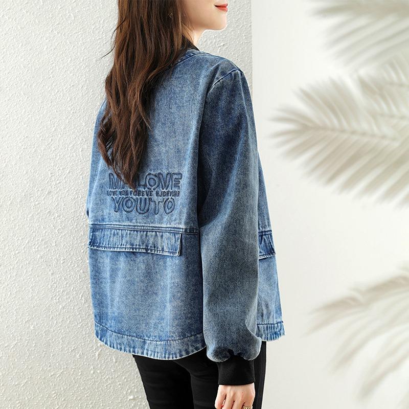 Retro denim baseball jacket women's spring new design sense loose and thin jacket top