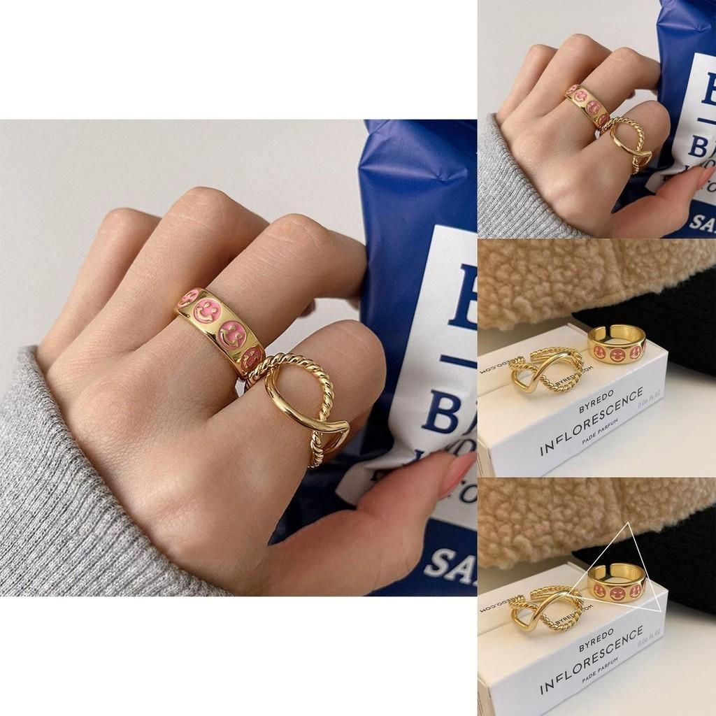 Unique Vintage Pink Drip Glaze Smile Face Ring For Women Stylish Wear Everyday