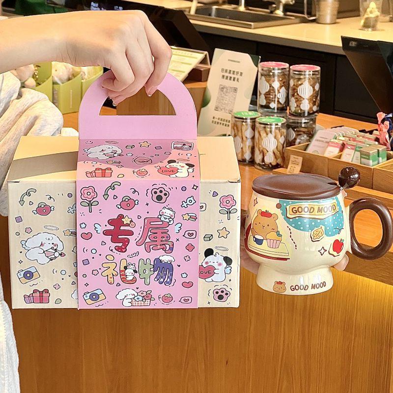 Cana Ceramică Drăguță Ursuleț Unt cu Capac Linguriță pentru Fete Cadou de Ziua de Naștere Suvenir Cană de Cafea pentru Micul Dejun