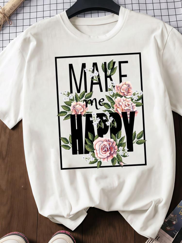 

(Азиатский размер) Прекрасная футболка с принтом в виде цветов, с круглым вырезом и короткими рукавами, модная женская повседневная женская футболка, одежда, графическая футболка S