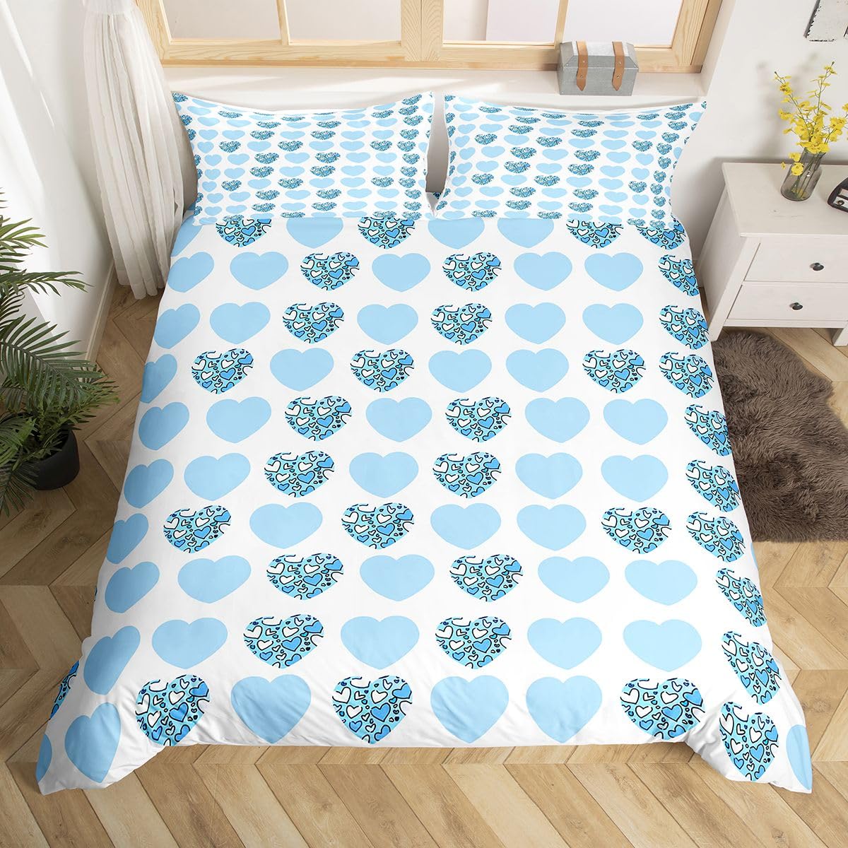 

Comforter Love Heart Kawaii Heart Pattern Bedding Set Romantic Geometric Queen For Couple Wedding Valentine S Day Comforter (quilt)-EU Single(135*200cm)3pcs