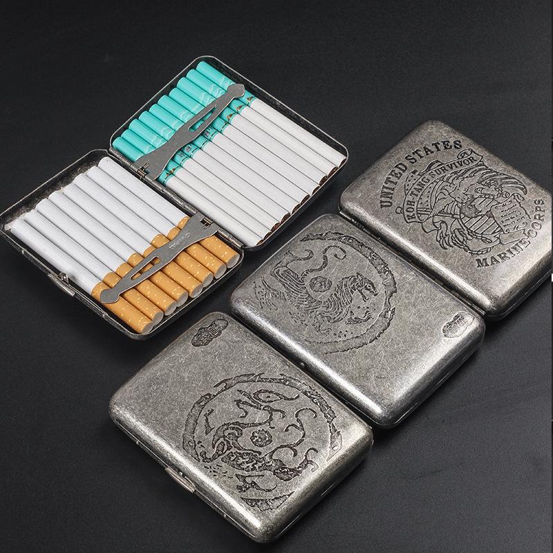 Vintage Antique Silver Dual-Use Cigarette Case for 6.5mm Medium/Regular Cigarettes - Holds 20/16 Count