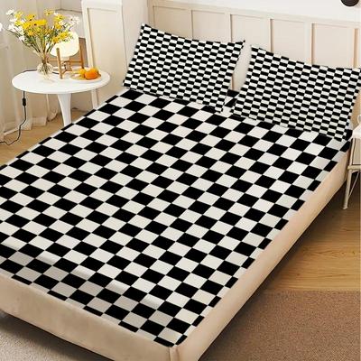 1 Stück Schwarz Weiß Kariert Bedrucktes Spannbettlaken 100% Polyester Strapazierfähige Bettwäsche Set Laken für Heim Schlafzimmer Dekoration Geburtstagsgeschenk