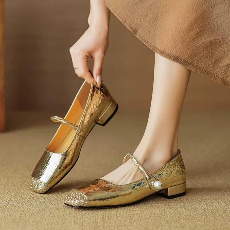 Fashion Square Heel Single Shoes Autumn New Square Toe Shallow Mouth One Strap Soft Sole Non-slip Kitten Heel Shoes