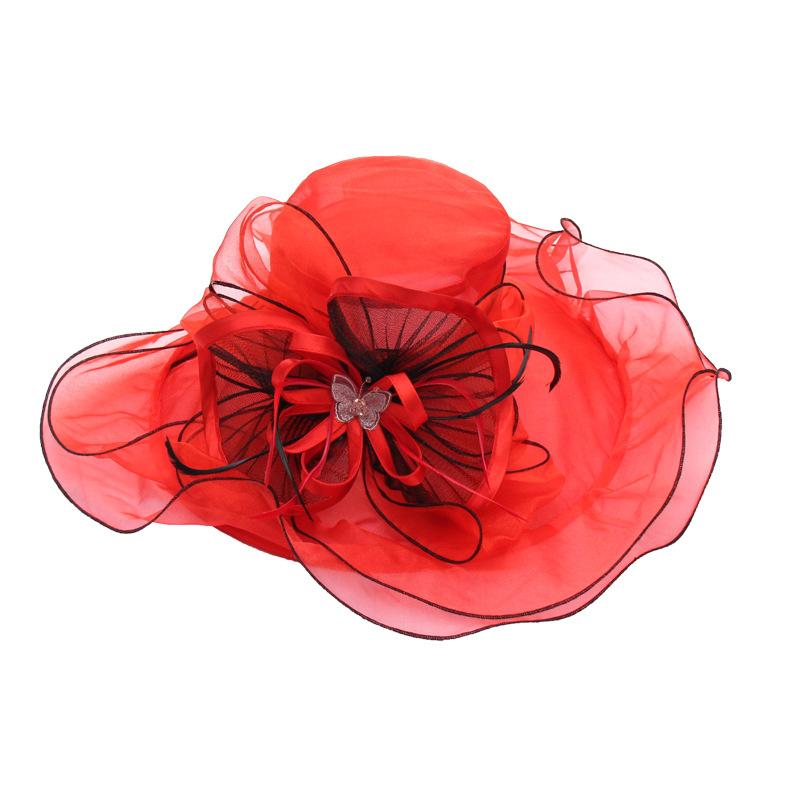 Summer Solid Color Flat Top Hat Big Edge Bow Sunscreen Sun Hat Trendy Brand Organza Sun Hat