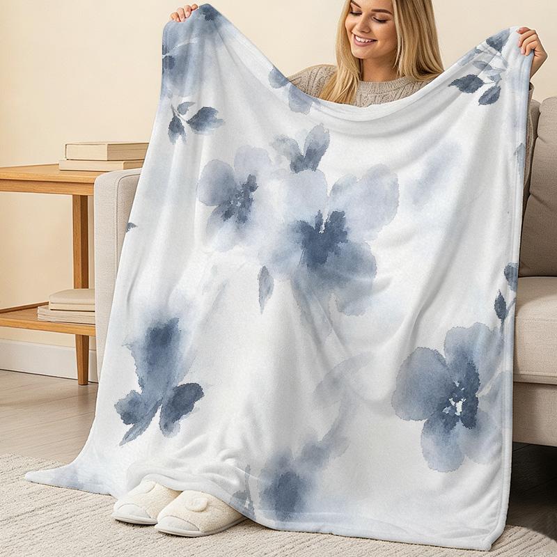 Non-Shedding Flannel Throw Blanket - Soft Warm Cozy Watercolor Floral for Home Leisure, TV Watching, Christmas & Halloween