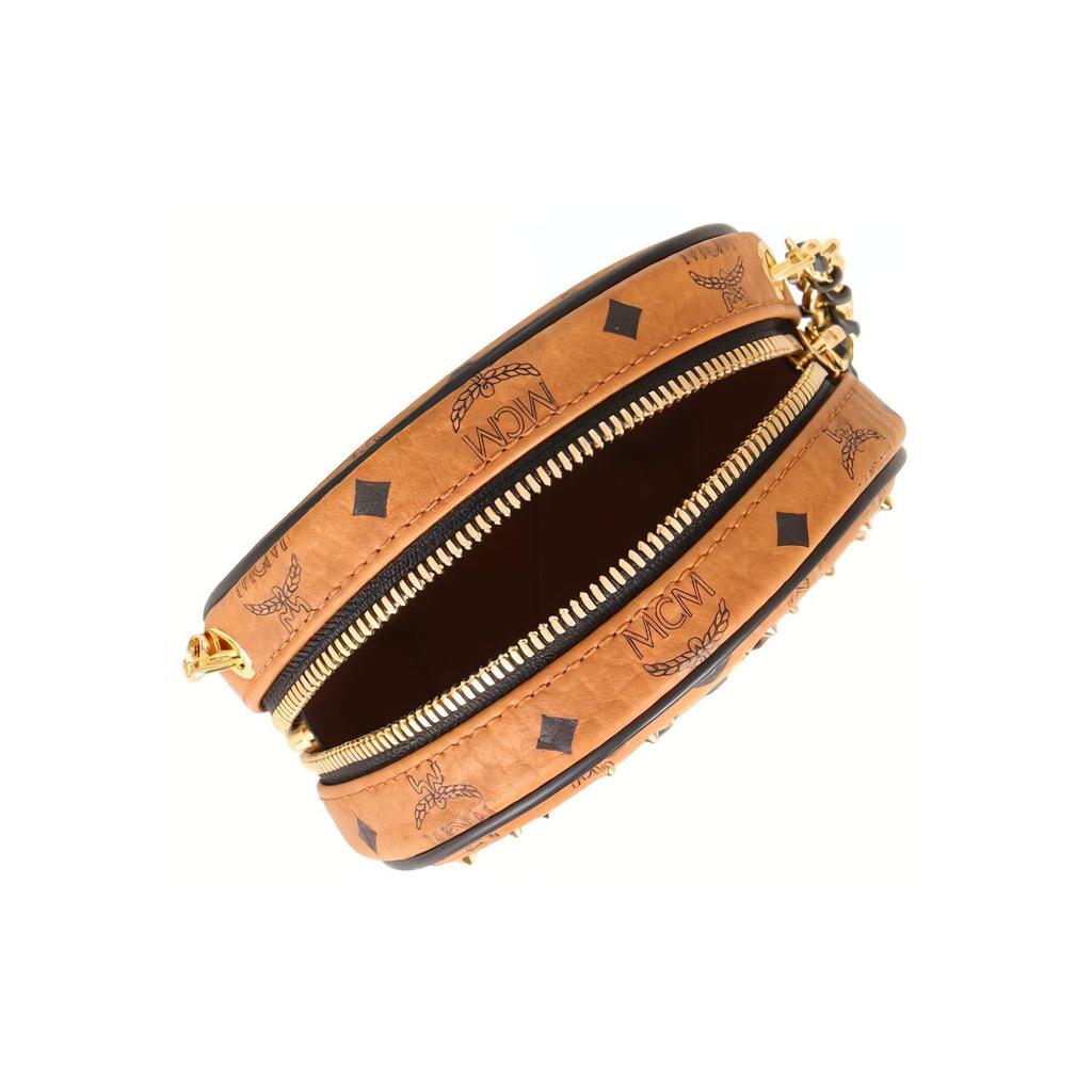 Neue MCM Nappa Leder Umhängetaschen Extra Mini Damen Cognac & Schwarz MWRCSVI03CO001