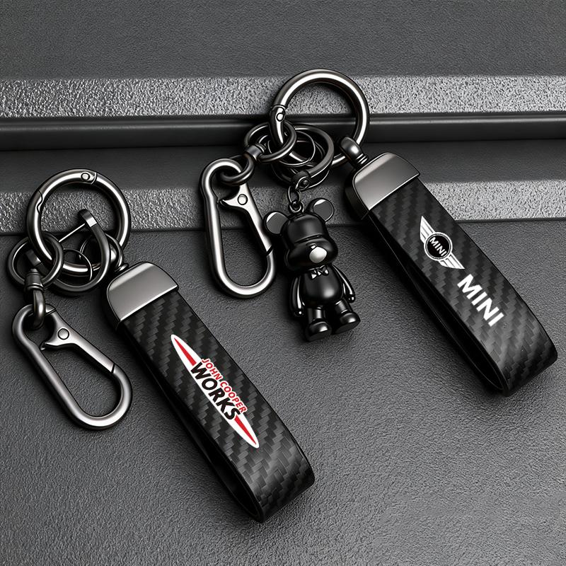 Leather Carbon Fiber Car Keychain Zinc Alloy Keyrings For MINI Cooper One JCW g Clubman Countryman R55 R56 F55 F56 R57 R58 R59 R60