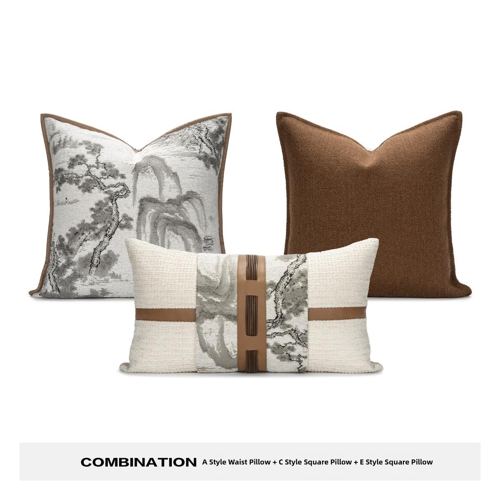 Modern Chinese Style Sofa Pillow Mountain Water Landscape Painting Lightweight Luxury Combination Home Stay Bed Head Cushion