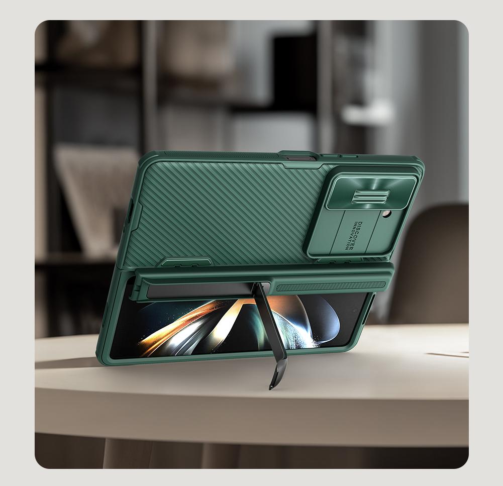 NILLKIN Für Samsung Galaxy Z Fold 5 5G Hülle Ständer Camshield Kickstand 360 Linsen Silikonrahmen Schiebende Kameraabdeckung Rückseite
