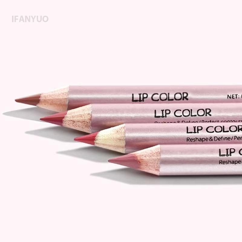 Mini Wooden Lip Pencil Slim Lipliner Plumping Lip Waterproof Long-lasting Creamy Matte Nude Brown Professional Contour Lip Liner