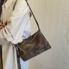 Women Vintage Large Capacity Soft PU Shoulder Bag with Belt Detail for Daily Commute