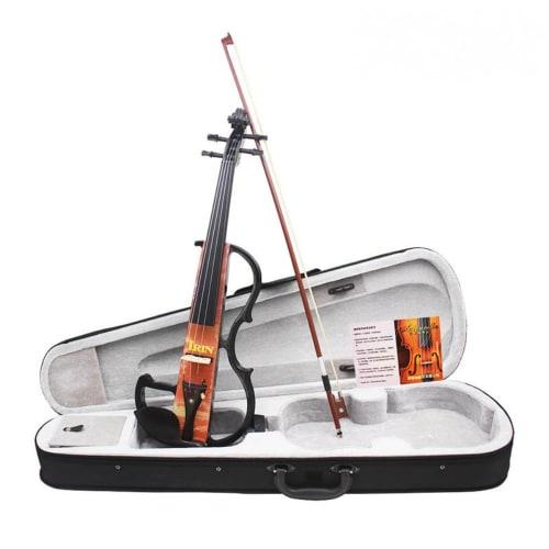 WGM New Full-Size Violin Set: Full-Size 4/4 Solid Wood Electric Silent Violin with Chin Rest, Ebony Fittings, Hard Case, Extra Strings, Audio Cable, R