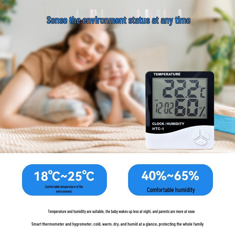 HTC-1 Indoor Thermohygrometer: High Precision Large Screen Thermometer & Alarm Clock for Home or Office