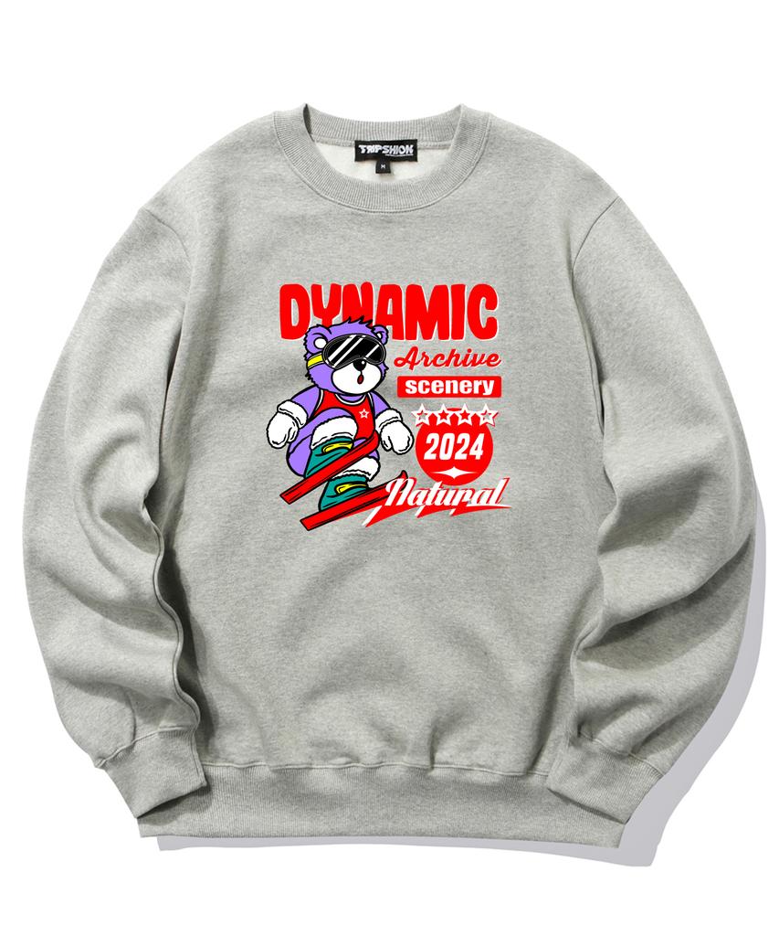 TRIPSHION Ski Player Bear Graphic Crewneck - Grey