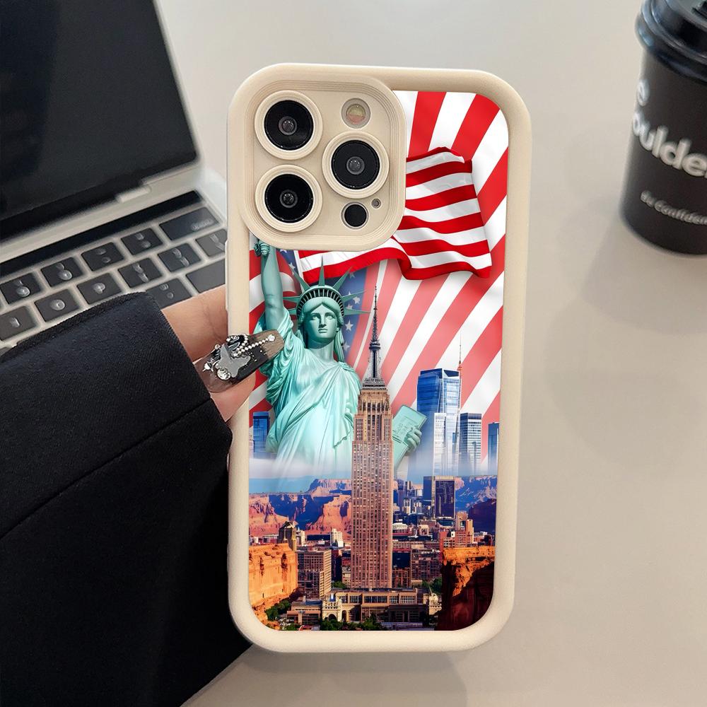 USA America Flag Thicken TPU Mobile Phone Case for iPhone 17 16 15 14 13 12 11 Air Pro Max Plus Colorful Cover