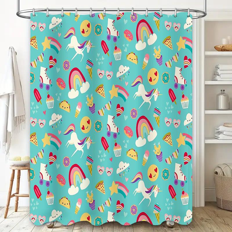 Cute Animal Cartoon Kids Bathroom Shower Curtain Waterproof Nursery Decor Set