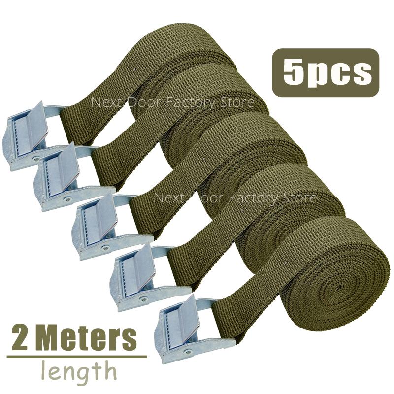5pcs 2M Buckle Tie-Down Belt Cargo Straps For Car Motorcycle Bike With Metal Buckle Tow Rope Ratchet Belt for Luggage 3 Colors