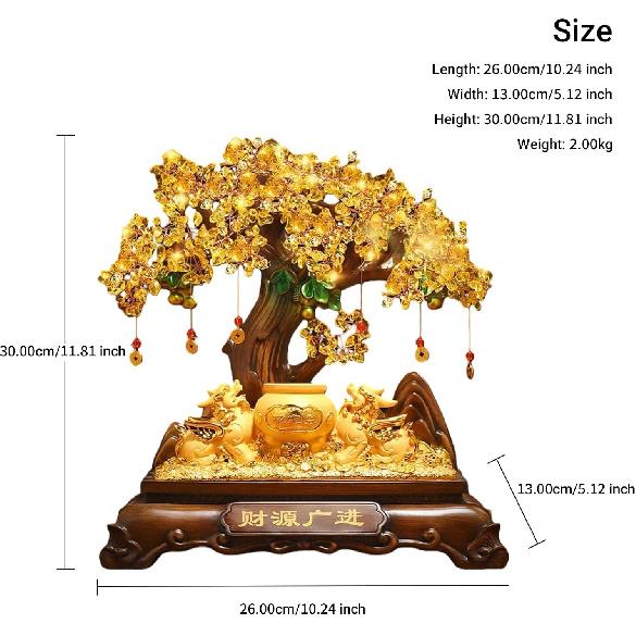 Aris & Juno Money Tree Statue with Pi Yao Guardians, Resin Feng Shui Figurine for Wealth & Prosperity, Home Office Decor, Business Opening Gift