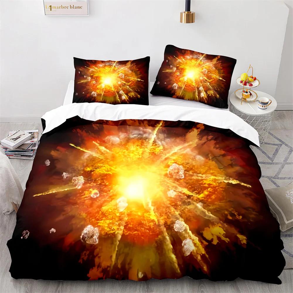 Explode Duvet Cover Orange Firework Shaped Pattern Disaster Theme King Queen Size For Kid Boy Girl Adults For Bedroom Decoration