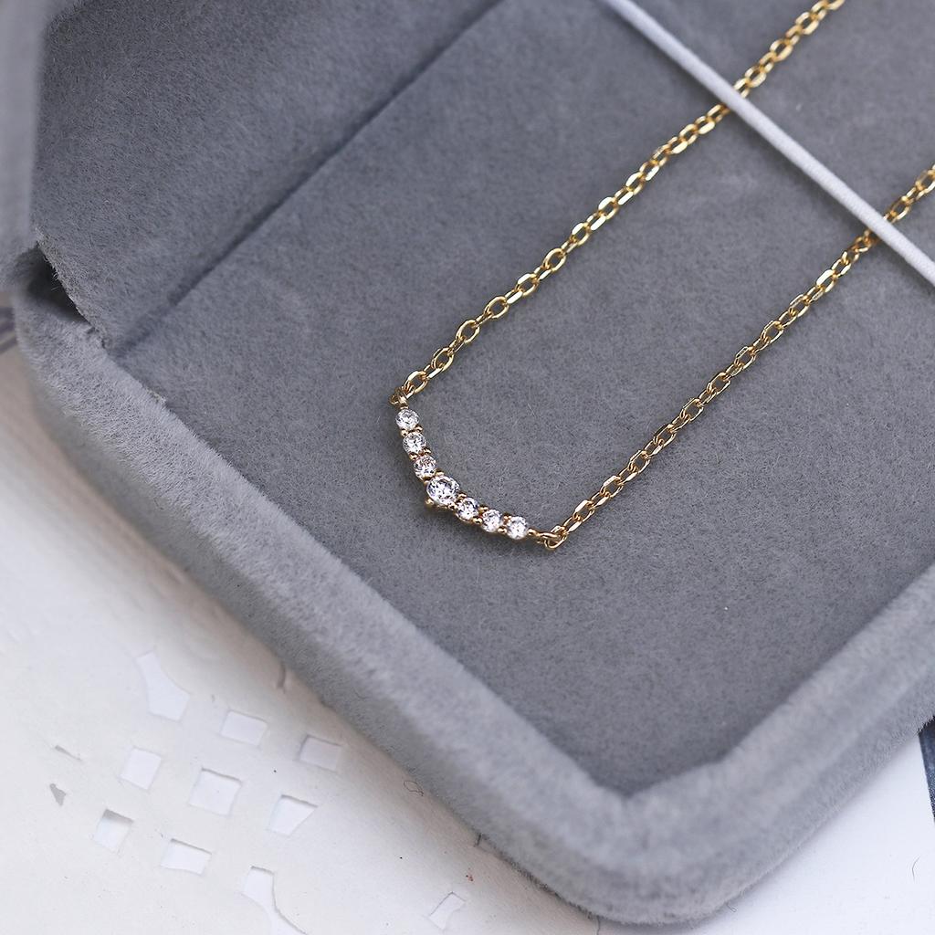 Luxury Smile Zircon Charm Necklace, 925 Sterling Silver Plated 14K Gold Chain Choker